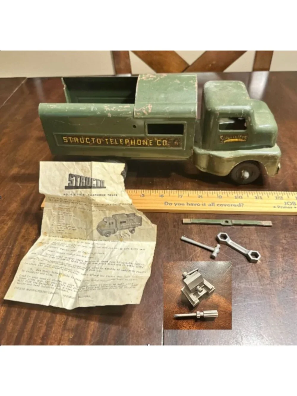 Vintage Structo Telephone Co. Metal Toy Truck With Tools & Instructions